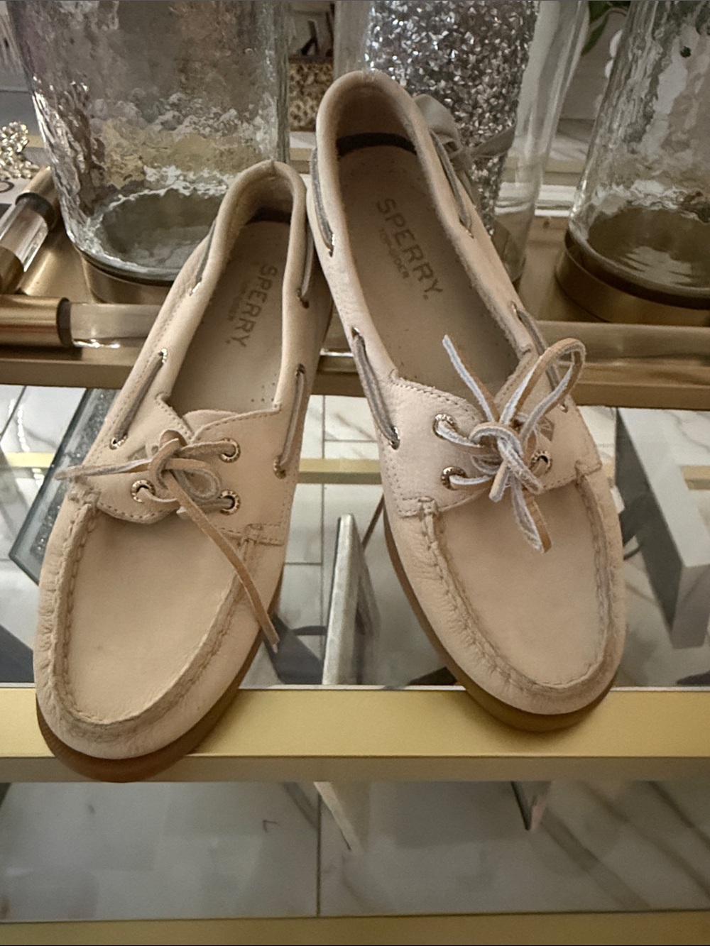 Sperry Women's Light Beige Leather Boat Moccasins